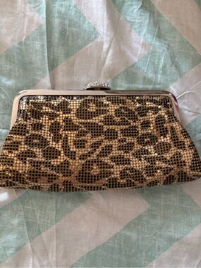 Gold Sequin Leopard Print Evening Clutch